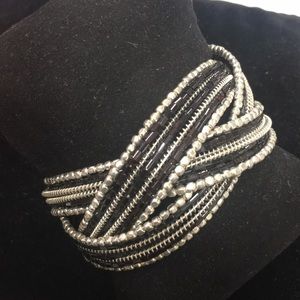 Beaded black/silver cuff bracelet